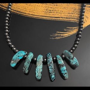 DeMarcus Alexan 6mm Blue Black Stone Hematite Necklace